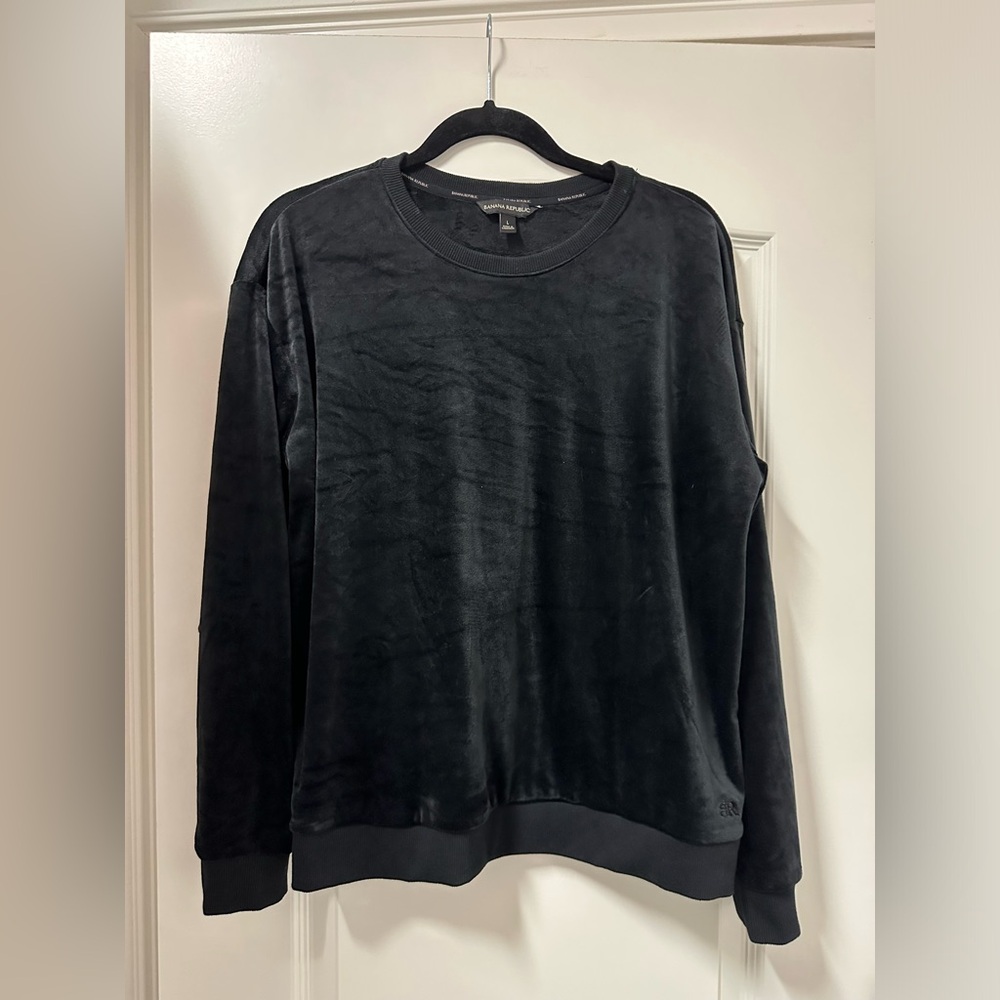 Banana Republic Women’s Black Velour Velvet Crewneck Sweater Size Large